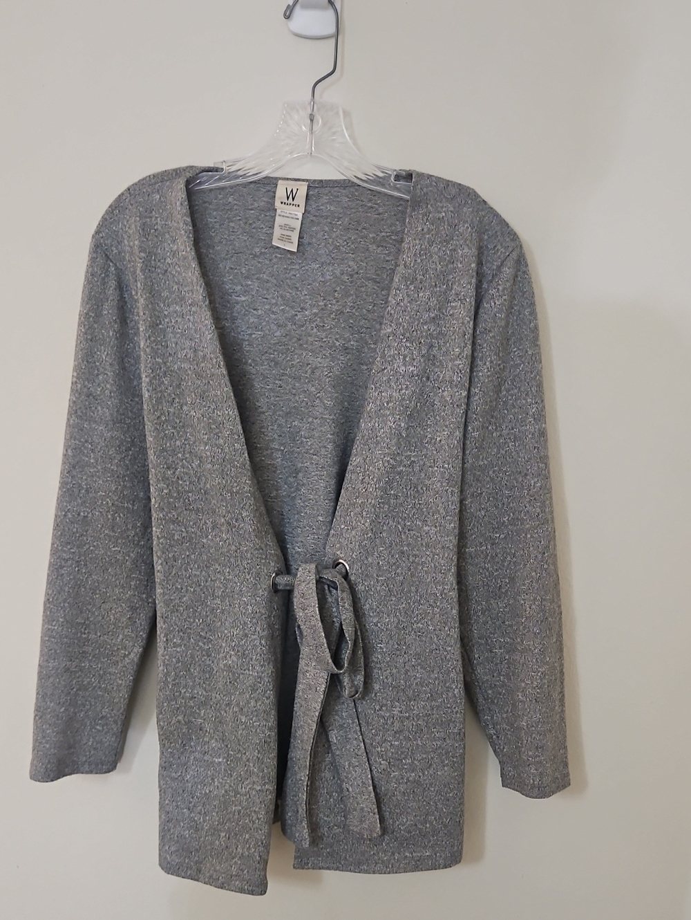 W by Worth Heather Gray Tie-Front Open Cardigan